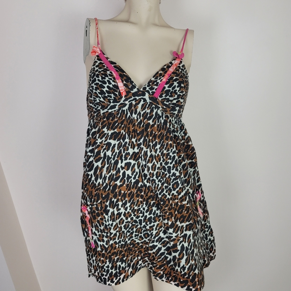 Betsey Johnson Y2K cheetah print nightie/slip/baby doll lingerie.